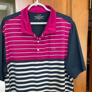 Vineyard Vines Pink and Navy Striped Polo Shirt